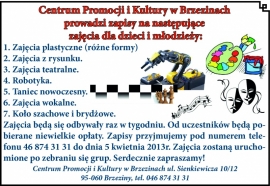 Centrum Promocji i Kultury w Brzezinach prowadzi zapisy na zajęcia dla dzieci i młodzieży
