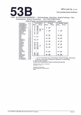 Zmiana częstotliwości kursowania autobusów linii 53B Brzeziny ul. Głowackiego