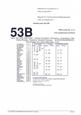 Zmiana częstotliwości kursowania autobusów linii 53B dw. Łódź Fabryczna