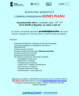 Bezpłatne warsztaty z zakresu sporządzania Biznes Planu