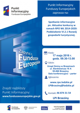 Aktualne konkursy w ramach RPO WŁ - Poddziałanie VI.2.1 Rozwój gospodarki turystyczne